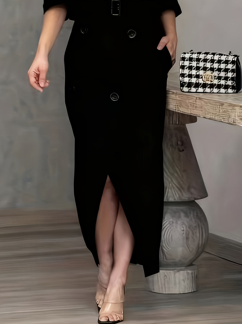 2pcs Women's Elegant V-Neck Blouse & Skirt Set.