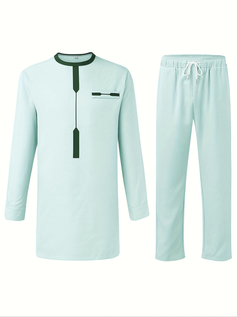 Men'S Casual Two-Piece Set Featuring an African Ethnic Style.