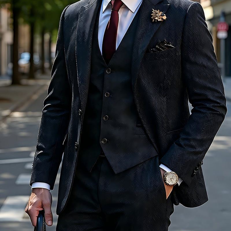 Men's 3pcs Premium Suit: Jacket, Vest, and Trousers Elegant Formal Wear.