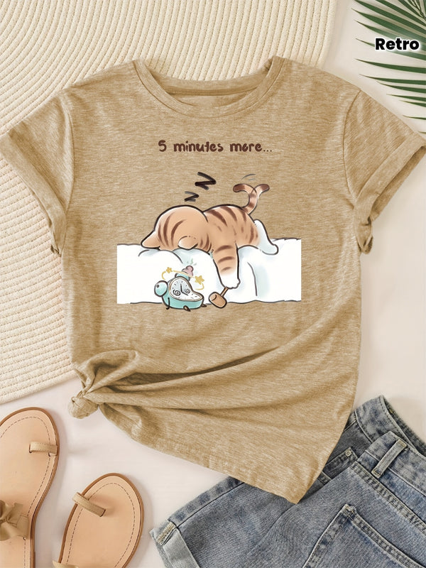 Women's Short-Sleeve Animal Series Features a Casual Round-Neck.