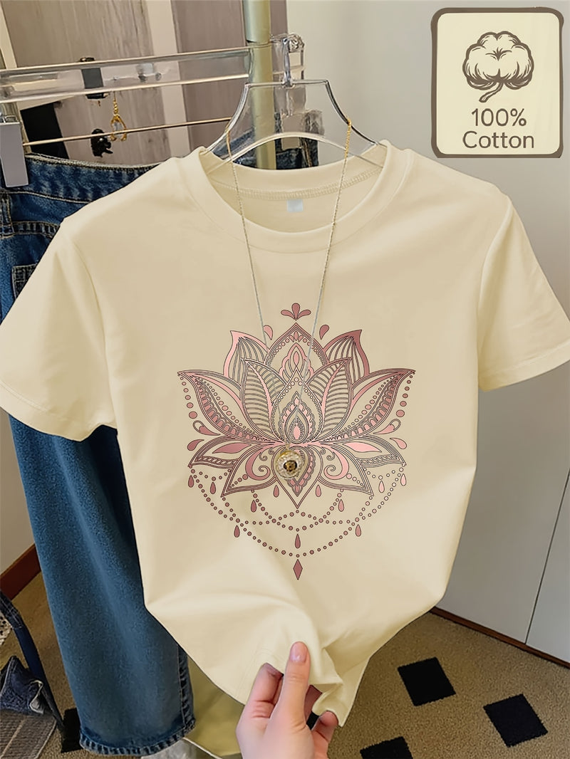 Women's Casual Home Printed Round Neck Pure Short Sleeve.