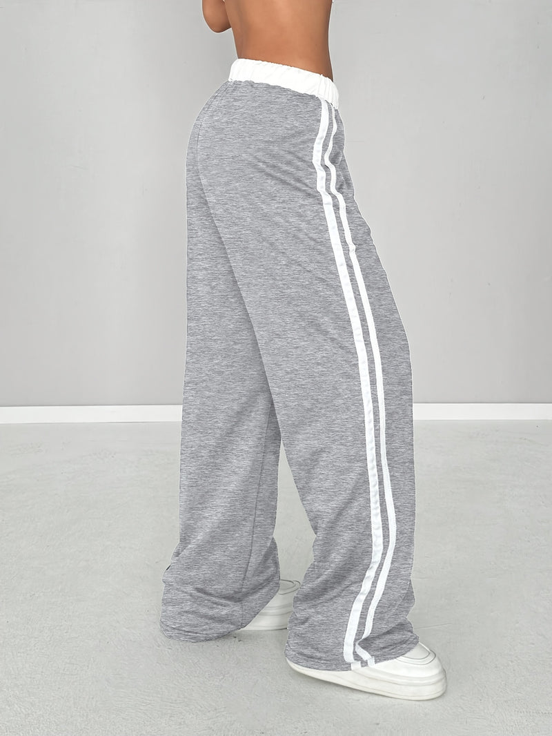 Women'S Color Block Number Print Belt Stitching Casual Street Loose Long Pants.