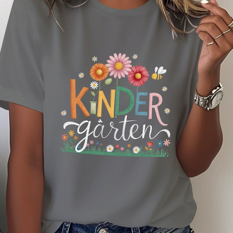 Kinder Garten With Playful Flowers Pure Women'S T-Shirt.