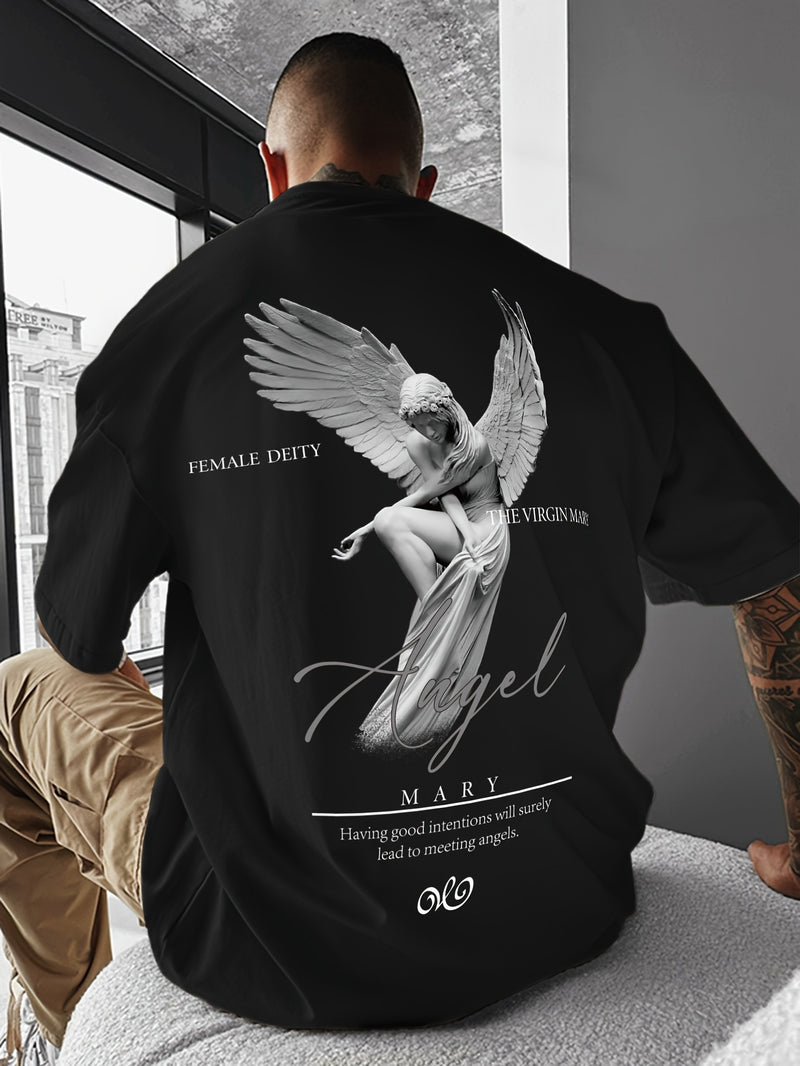 Men's Casual Street Style Angel Graphic T-Shirt.