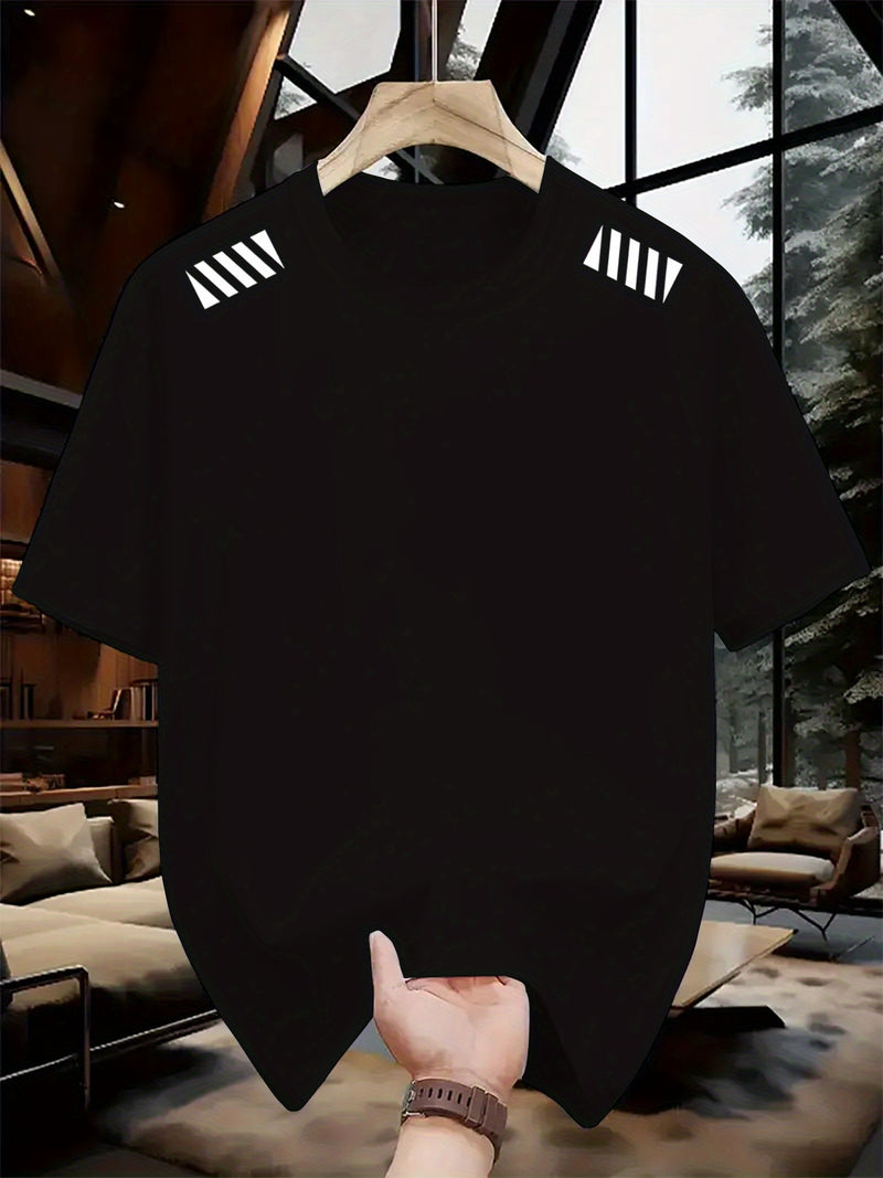 1pc Striped Print Men's Crew Neck Short Sleeve T-Shirt.