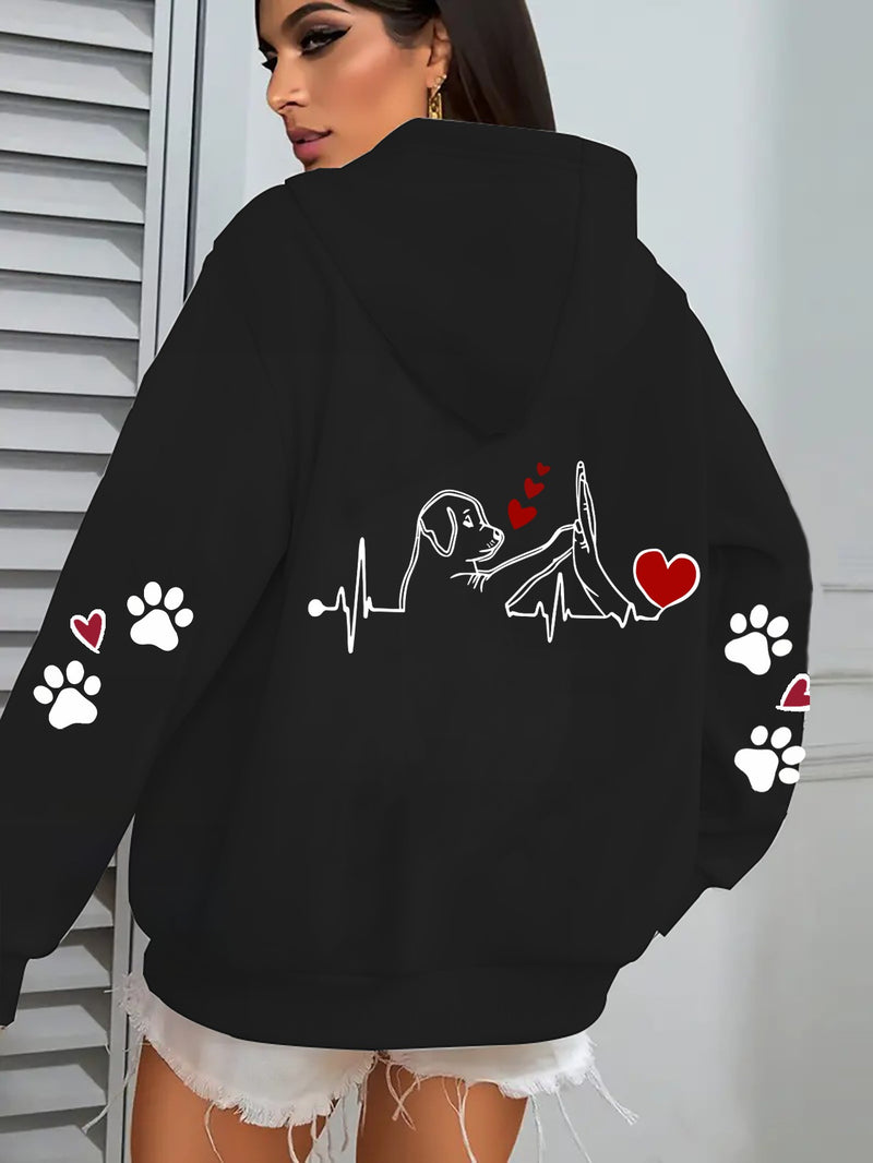 Women'S Cozy Fleece Hoodie with Adorable Puppy Graphic.