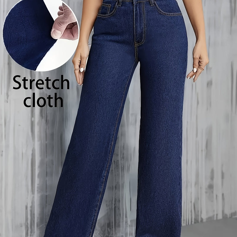 Women's Stretch Straight-Leg Solid Color Denim Pants.