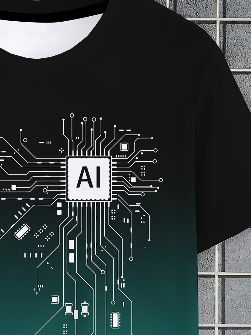 Men's AI Chip Circuit Graphic T-Shirt.