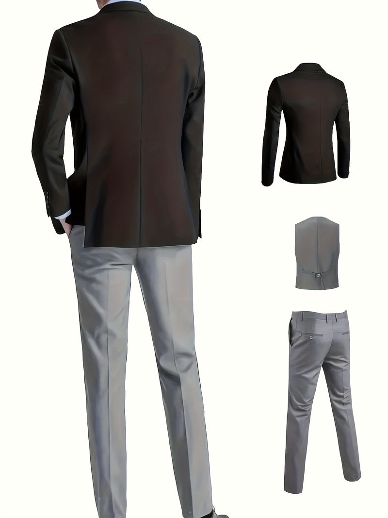 Men's 3pcs Suit Set, Blazer + Vest + Trousers, Groomsmen Business.