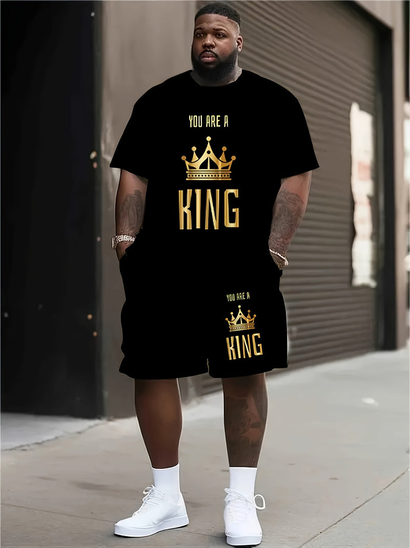 Plus Size Men's 'You Are The King' Print Fashion Crew Neck.