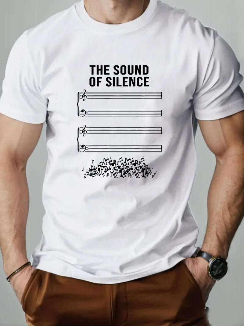 Men's Short Summer Casual T-Shirt with The Sound of Silence Design.