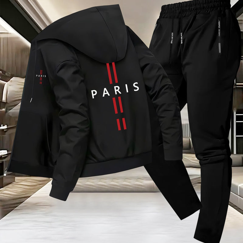 Men'S Trendy Fall/Winter Hooded Jacket and Pants Set, Paris Casual Business.