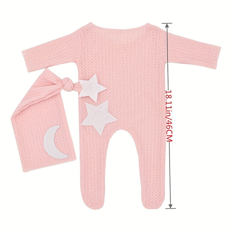 2pcs/Set Newborn Baby Stars and Moon Decoration Knitted Jumpsuit.