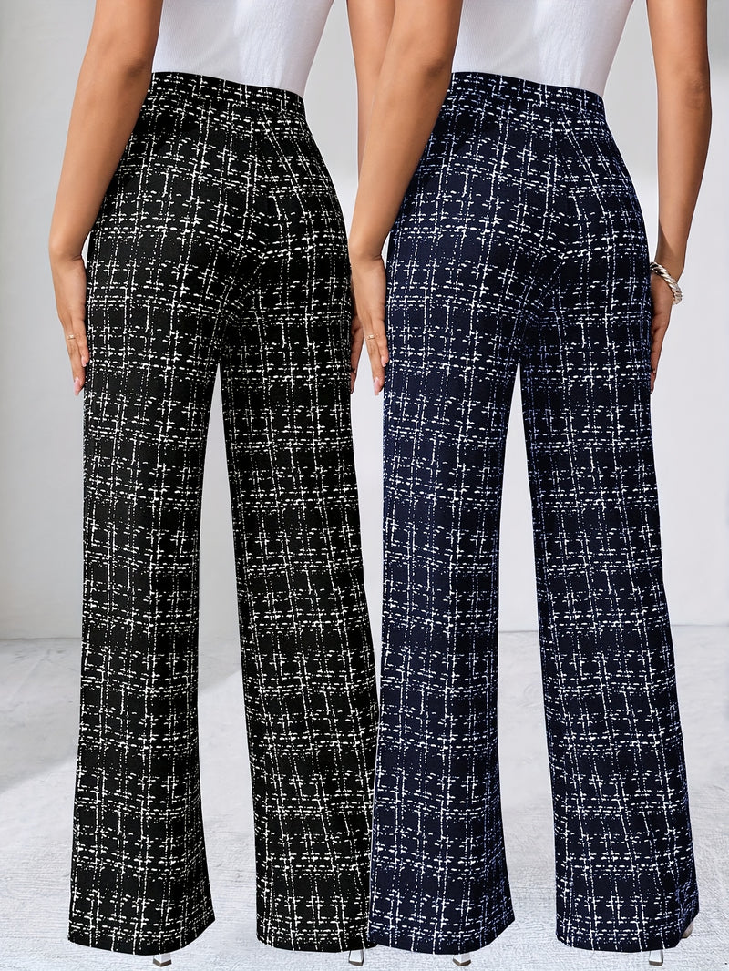 2pcs Casual Checkered Pattern, Straight-Leg Pants Set for All Occasions for Women.
