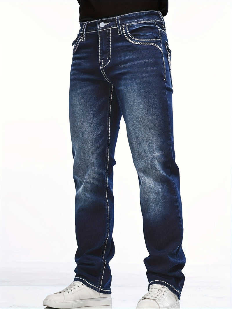 Men's Vintage-Inspired Slim Fit Embroidered Stretch Jeans.