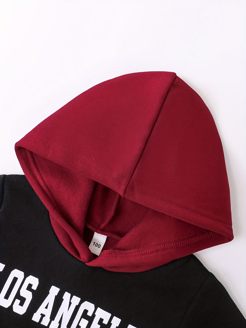 2pcs Boys Autumn/Winter Fleece-Lined Hooded Sweatshirt and Pants Set.