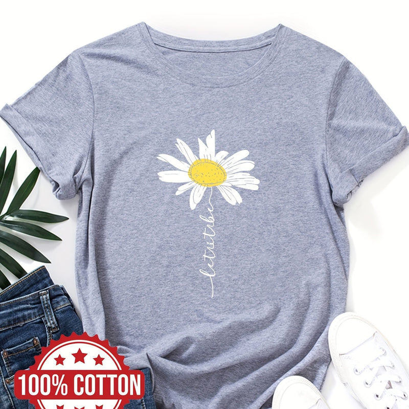 Women's Daisy Flower Print T-Shirt.