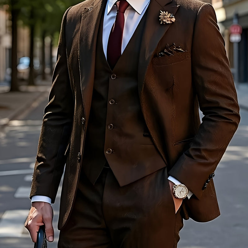 Men's 3pcs Premium Suit: Jacket, Vest, and Trousers Elegant Formal Wear.