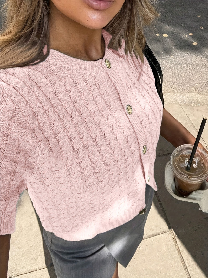 Women's Button-Front Solid Color Cable Blouse.
