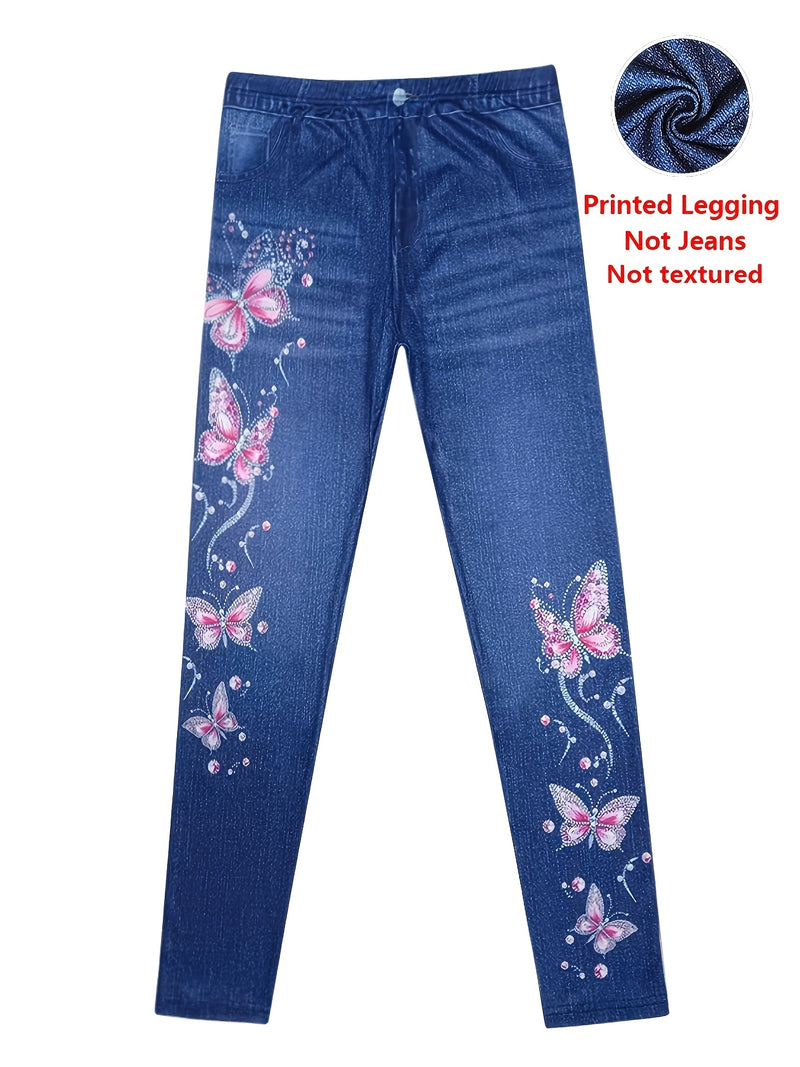 Women's Imitation Denim Leggings, Four Seasons Style, Jeans Print.