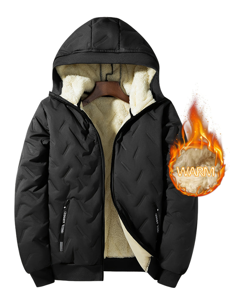 Men's Hooded Jacket, Autumn/Winter Fleece-Lined Warm Padded Coat.