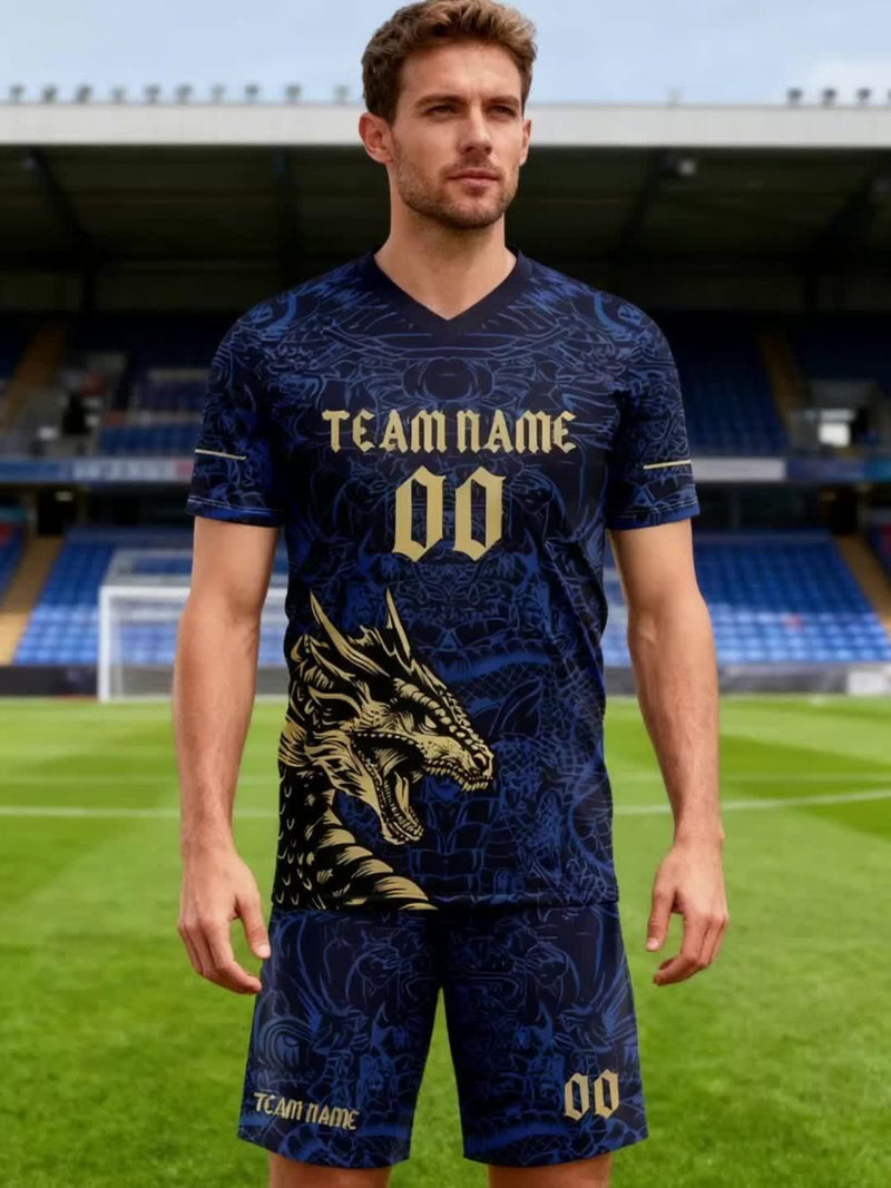 2025 Summer Autumn V-Neck T-Shirt Soccer Jersey Set for Men.