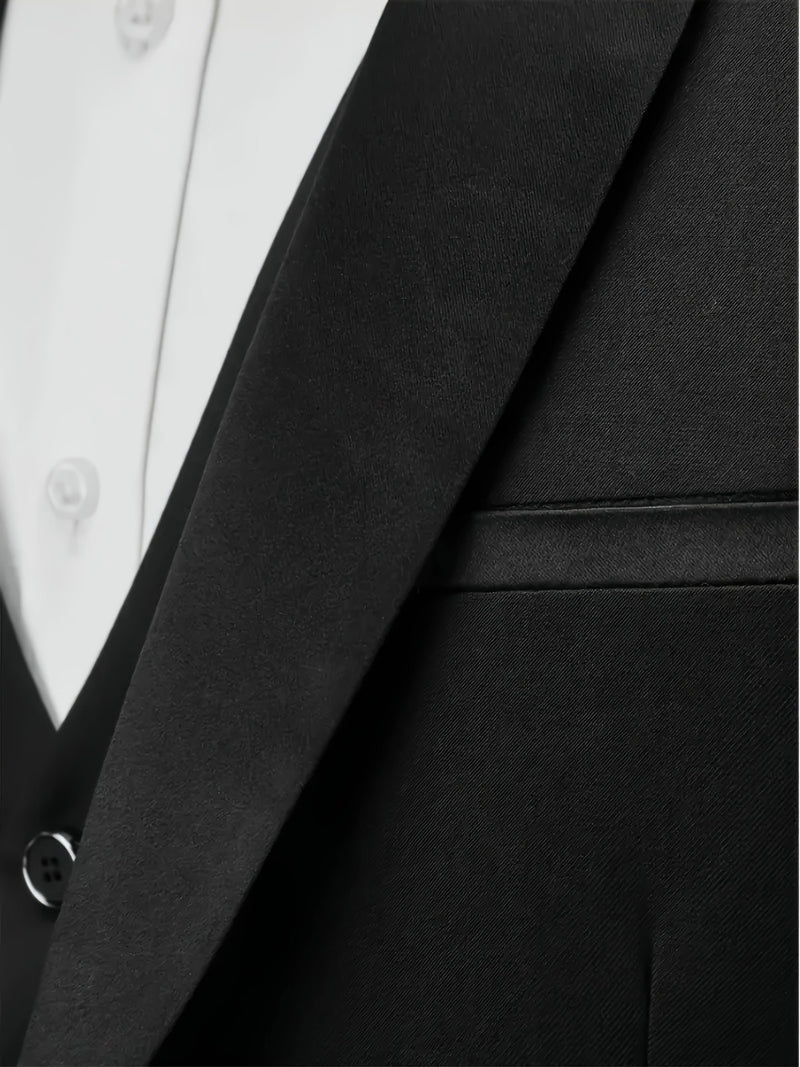 Men's 3pcs Suit with Notch Lapel, Business Formal Set, Includes Jacket.