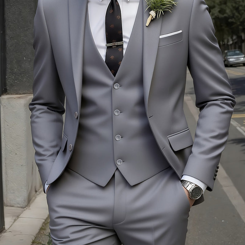 Men's High-End 3pcs Suit Set, Plus Size Men's Suit Set with Pants and Vest.