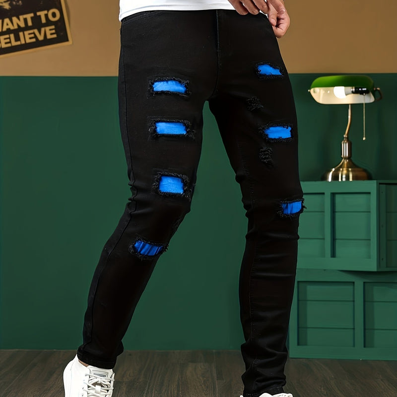 Men's Skinny Faux Denim - Stretch Slim Fit Black Pants.