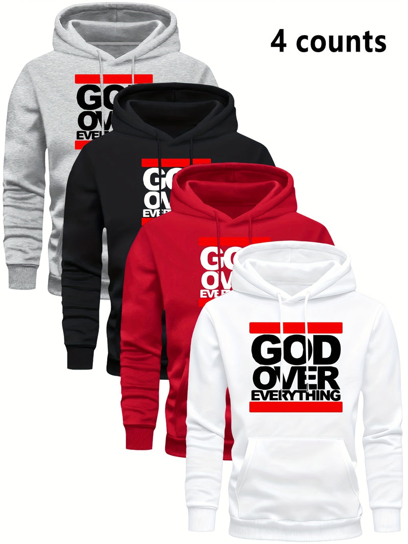 4 Counts Hooded Sweatshirt Fleece Men's Casual Versatile Fashion.