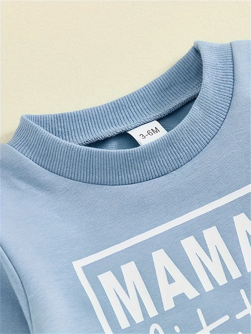 Baby Boy's Sweatshirt And Pants Set with 'Mom'S Little Man Print.