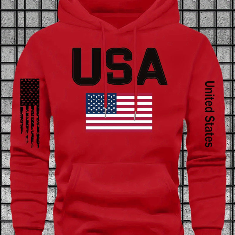 Men's Casual Versatile Stylish Hoodie with USA Letter Print.