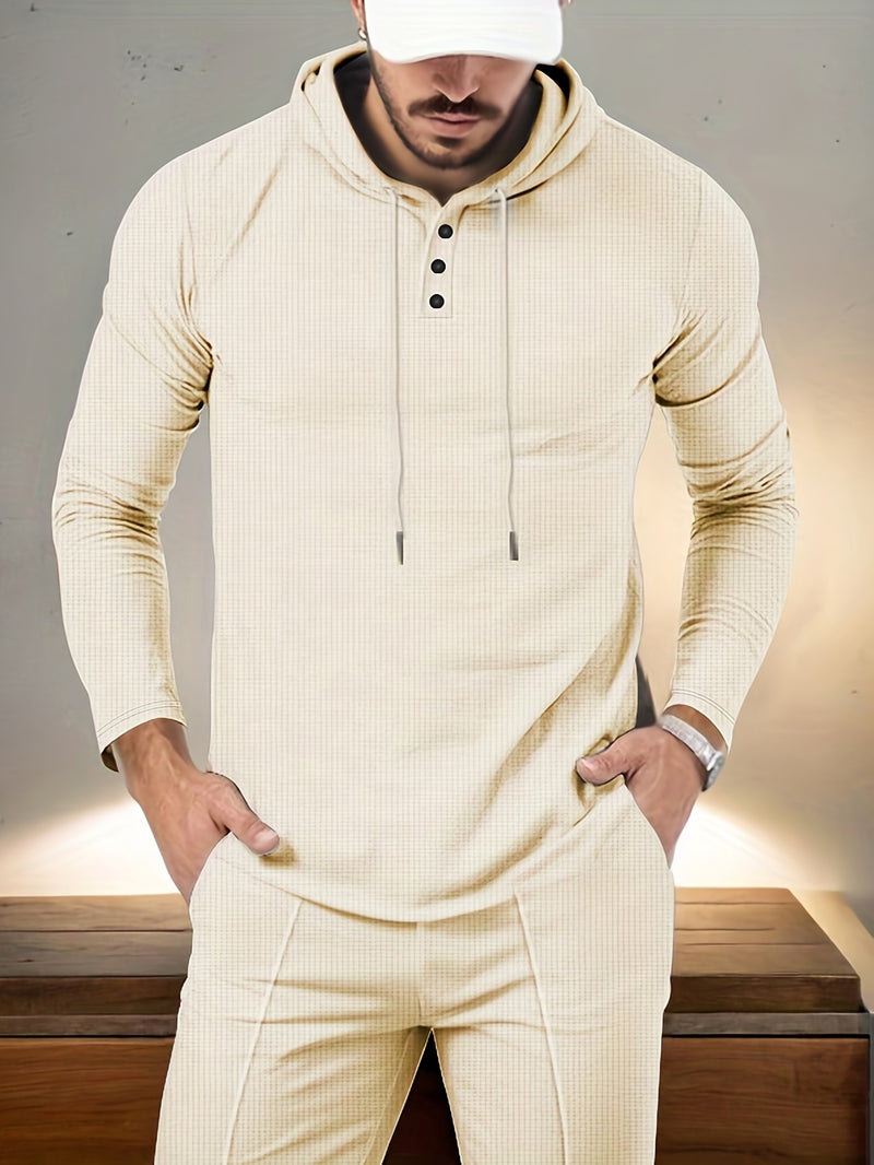 A Two-Piece Casual Outfit for Men Hooded Long-Sleeve T-Shirt.