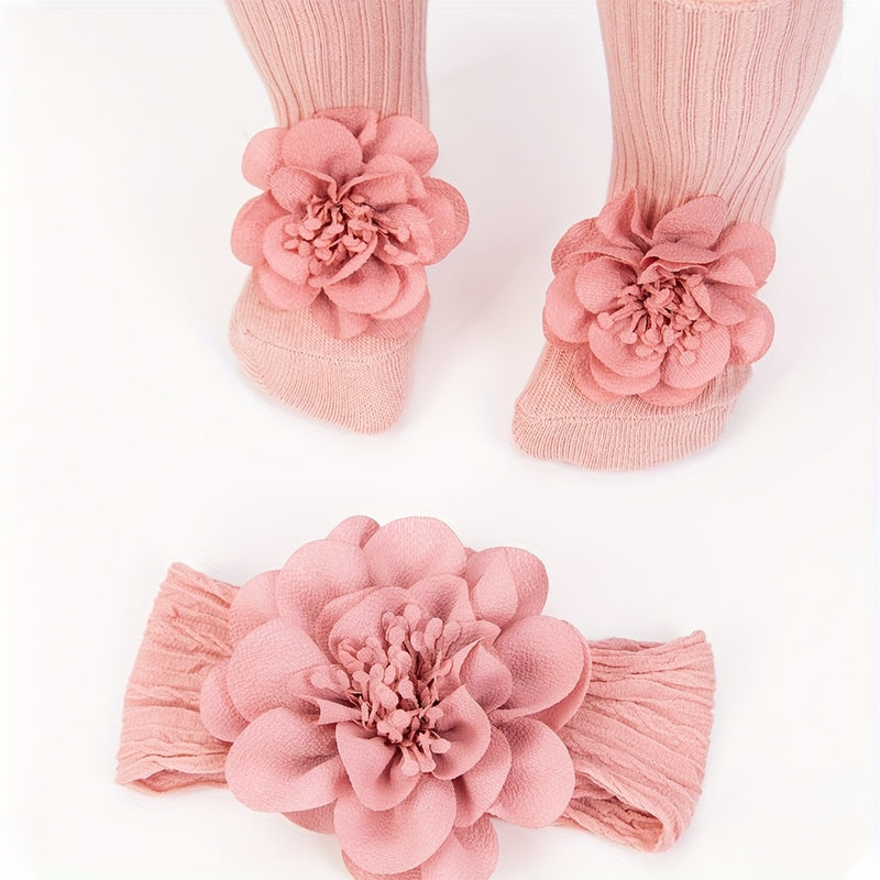 2pcs/Set Lace Big Flower Baby Headbands Socks Long Anklet Sock 0-12m.