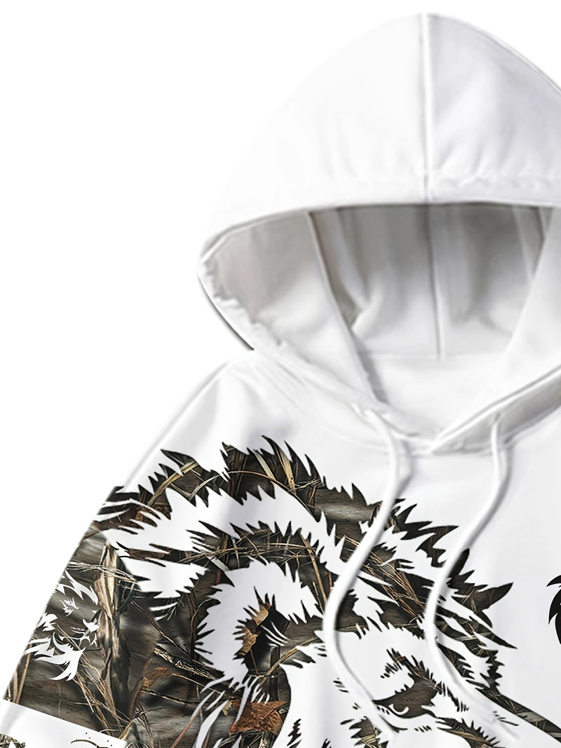 Polyester Hooded Tracksuit Set for Men - Casual Geometric Lion Print.