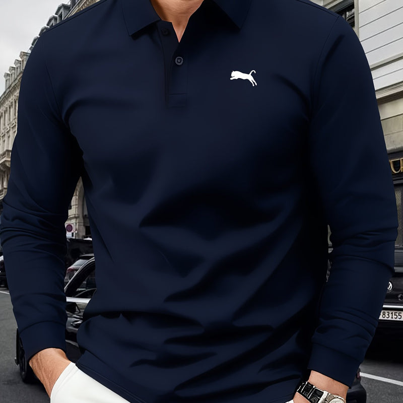 Men's Outdoor Golf and Equestrian Lapel Polo Shirt, Long Sleeve.