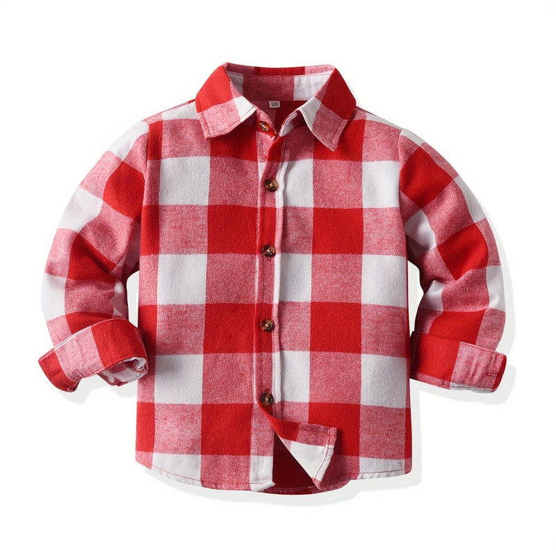Boys Autumn Plaid Long Sleeve Shirt Casual Top.