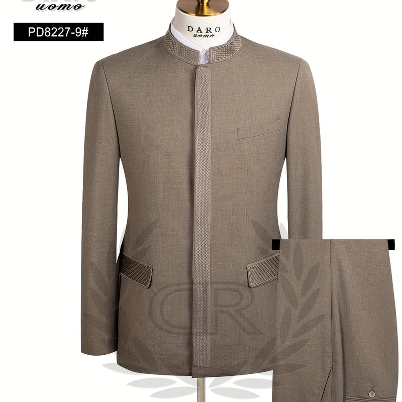 2pcs Men's Casual Zhongshan Suit with Stand Collar.