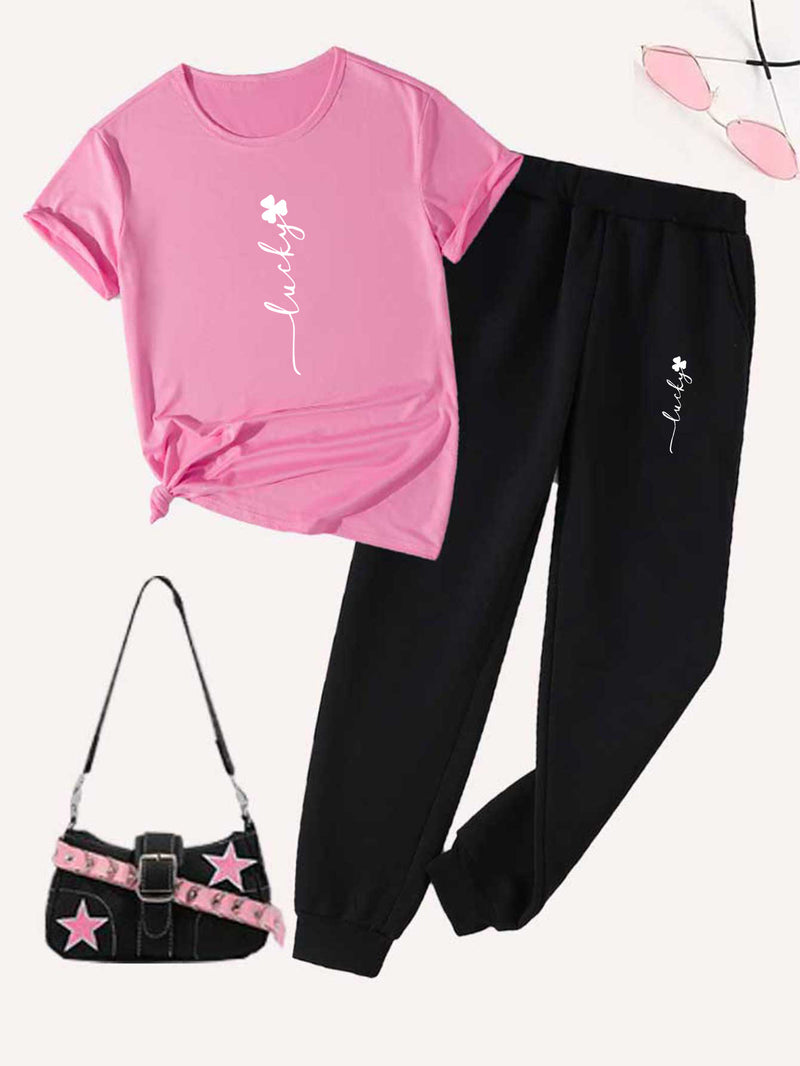 Women’s Two-Piece Set, Short-Sleeved T-Shirt Top And Casual Pants Bottom.
