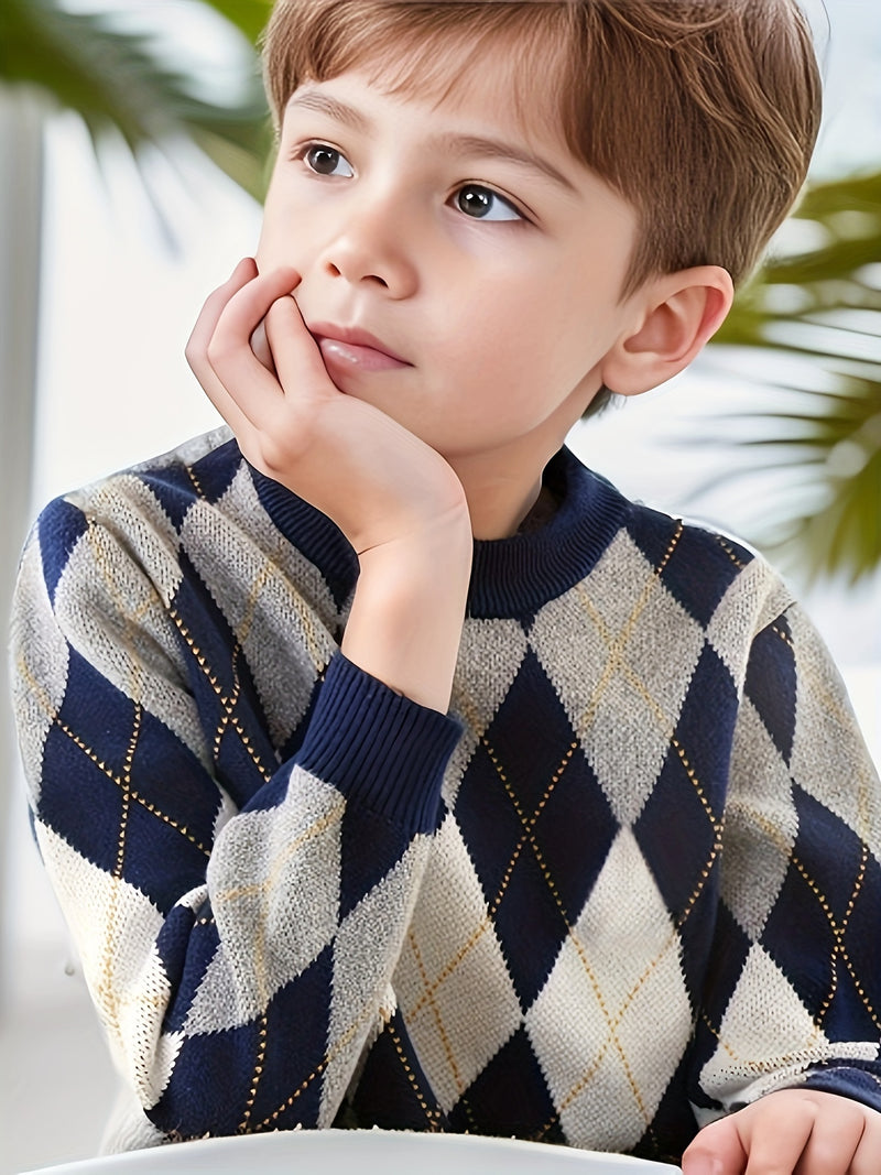 Boys Knit Sweater - Long Sleeve School Sweater in Burgundy.