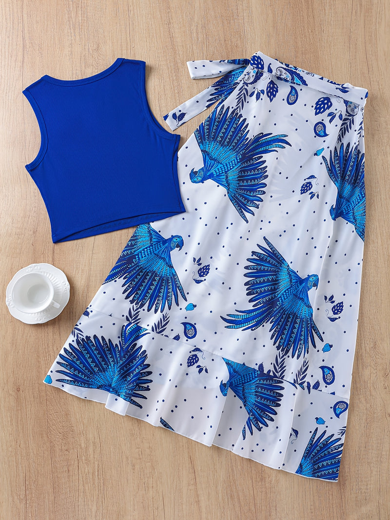 Women's Top and Animal Print Skirt 2pcs Set.