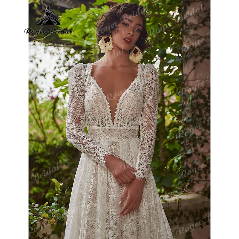 Robe Civil Sexy Bridal Beach Bohemian Lace Women Wedding Dress.
