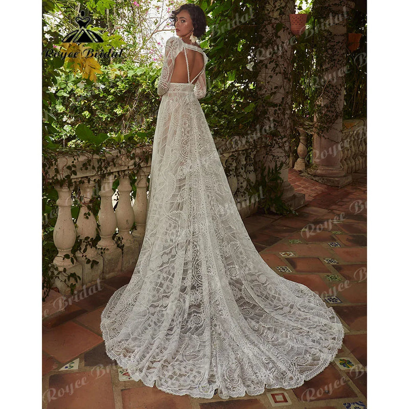 Robe Civil Sexy Bridal Beach Bohemian Lace Women Wedding Dress.