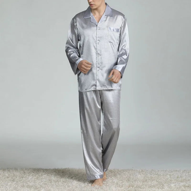 Men’s Satin Silk Pajama Sets Sleepwear Casual.
