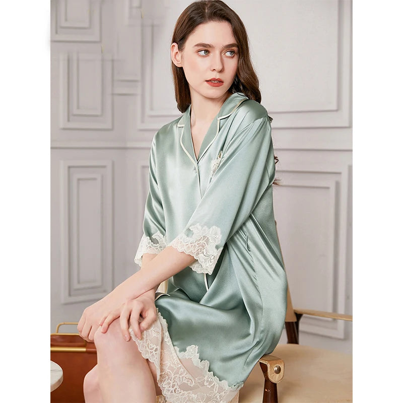 FImtairah Silk Nightdress Women Lace Long Nightdress Korean Soft Fashion.