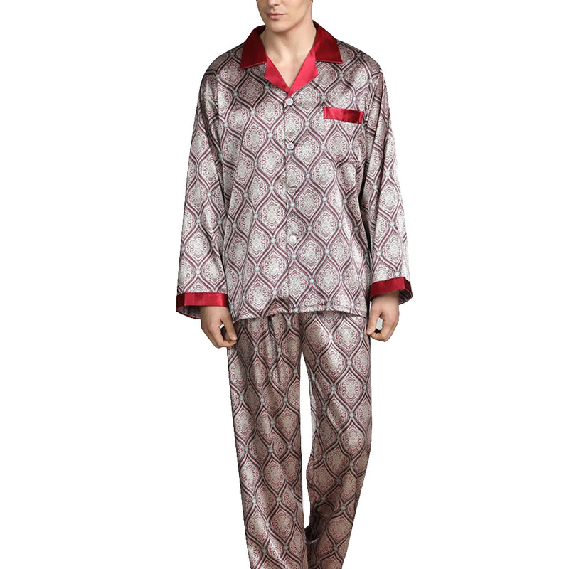 Men’s Satin Silk Pajama Sets Sleepwear Casual.