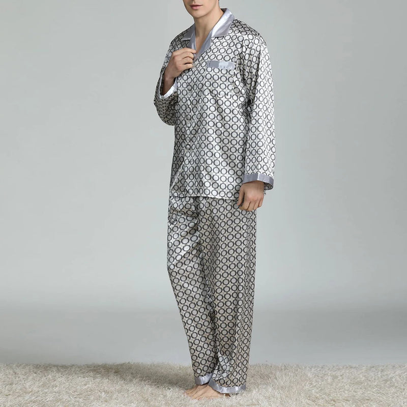 Men’s Satin Silk Pajama Sets Sleepwear Casual.
