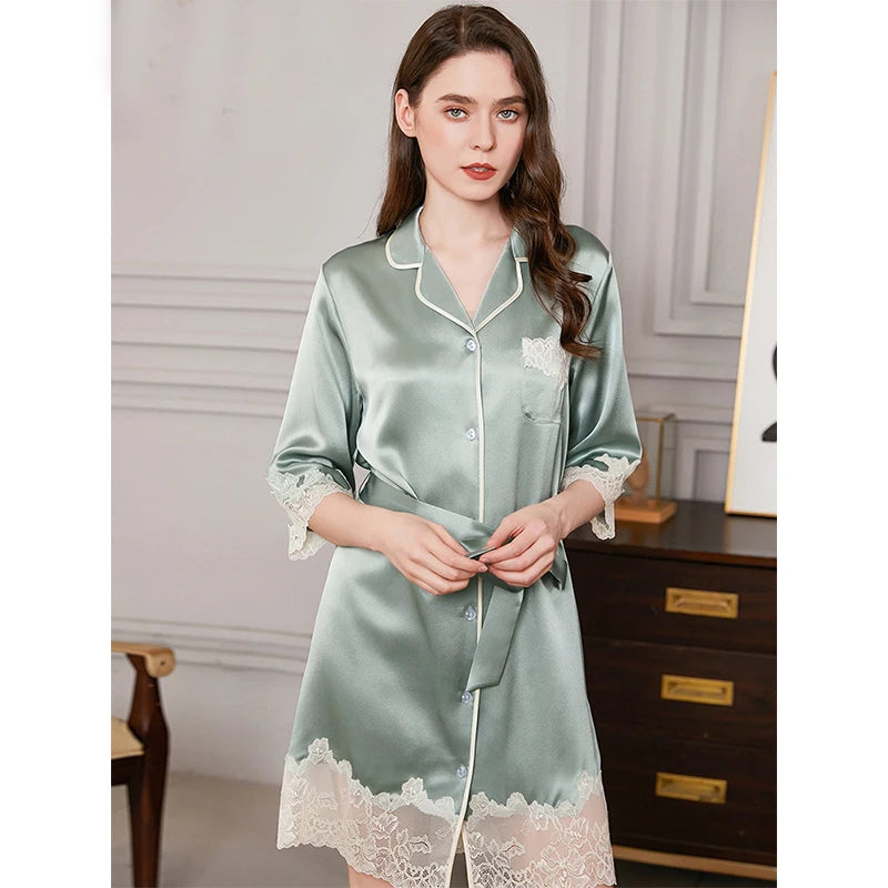 FImtairah Silk Nightdress Women Lace Long Nightdress Korean Soft Fashion.