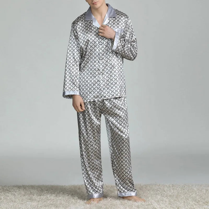 Men’s Satin Silk Pajama Sets Sleepwear Casual.
