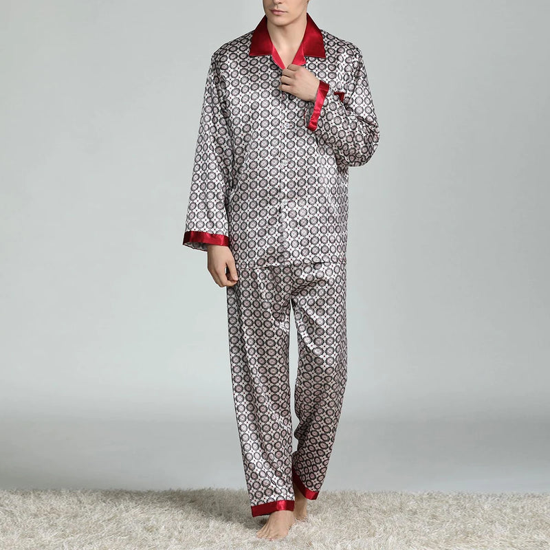 Men’s Satin Silk Pajama Sets Sleepwear Casual.
